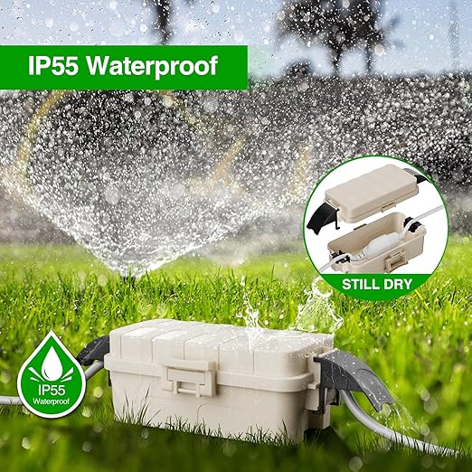 Flemoon IP55 Small Outdoor Electrical Box Waterproof (Inner 5.9 x 3.2 x 1.8inch), Extension Cord Cover with Detachable Awning Covers for Plug, Outlet, Holiday Lights, Almond