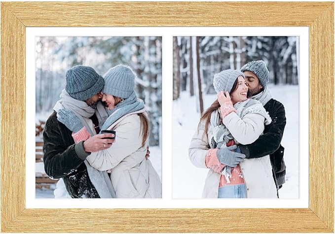 11x17 Picture Frame Display 2 opening 8X10 Double Picture Frame Collage,Multi Photo Frame with Mat,Plexiglass,Wall Mount Decor,Gold
