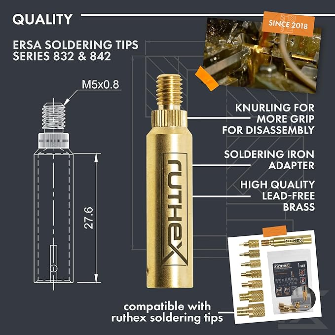 ruthex 2x Soldering Tip adapter for ERSA series 832, 842 & 102 - Soldering Iron Tip compatible with ERSA Soldering Iron i-Tool Pico, PTC 70 for inserting threaded inserts in 3D printing