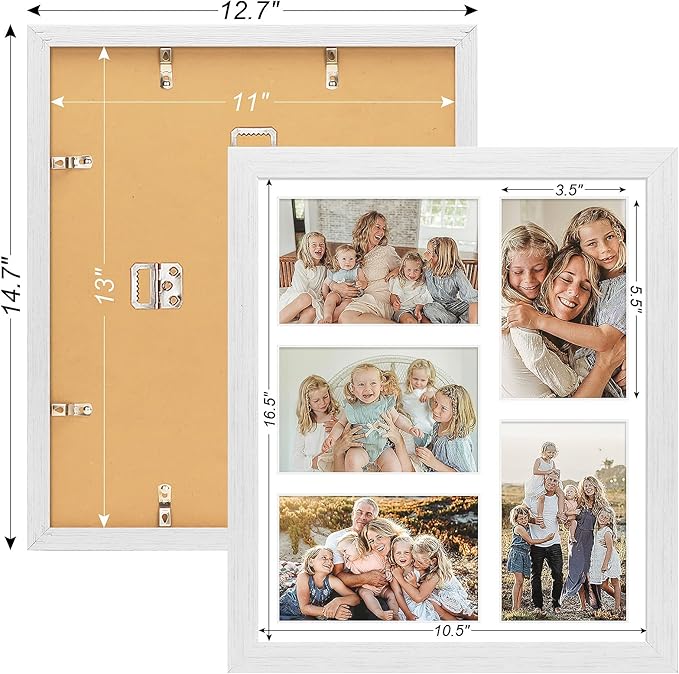 11x13 Collage frame with 5 Openings 4X6 Pictures, Multiple Picture Frame with Mat, Wall or Tabletop Decor, White Wood Grain,2 Pack