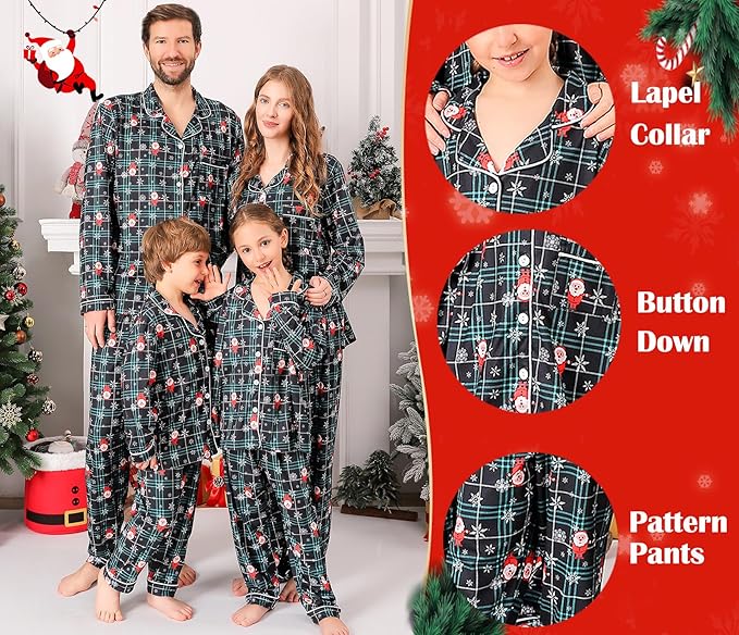 ANGELGGH Family Christmas PJs Matching Sets 2 Pcs Festival Party Pajamas Holiday Warm Sleepwear Couples Button Loungewear