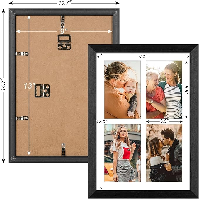 9x13 Collage frame with 4 Openings 4X6 Pictures, Multiple Picture Frame with Mat, Wall or Tabletop Decor, Black Wood Grain,2 Pack