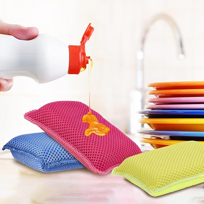 Microfiber Non-Scratch Dish & Kitchen Scrubber Heavy-Duty Household Cleaning Sponges, Multi-Purpose Cleaning Supplies for Dishes and Kitchens Pack of 3