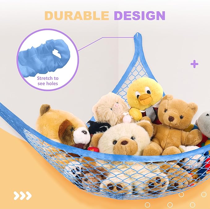 Stuffed Animal Net Hammock for Plushie Toys, Stuffed Animal Hammock Corner for Kids' Room Decor, Ideas for Organizing Stuffy Collection, 1 Pack, Blue