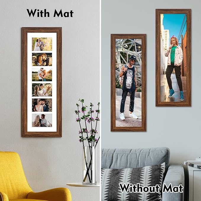 8x26 Picture Frame Display 6 opening 4X6 Picture Frame Collage,Multi Photo Frame with Mat,Plexiglass,Wall or Tabletop Decor,Carbonized Brown Wood Grain