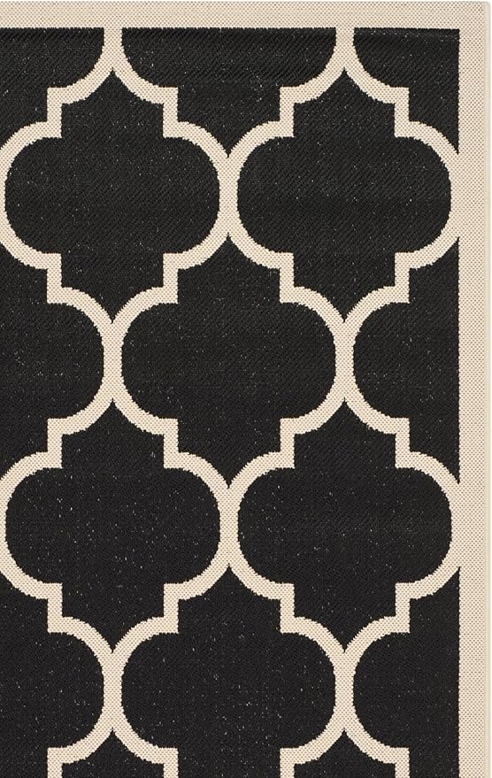 SAFAVIEH Washable Rug Outdoor Courtyard Collection - 5'3" x 7'7", Black & Beige, Non-Shedding & Easy Cleaning, Ideal for Patio, Backyard, Mudroom (CY6914-266)