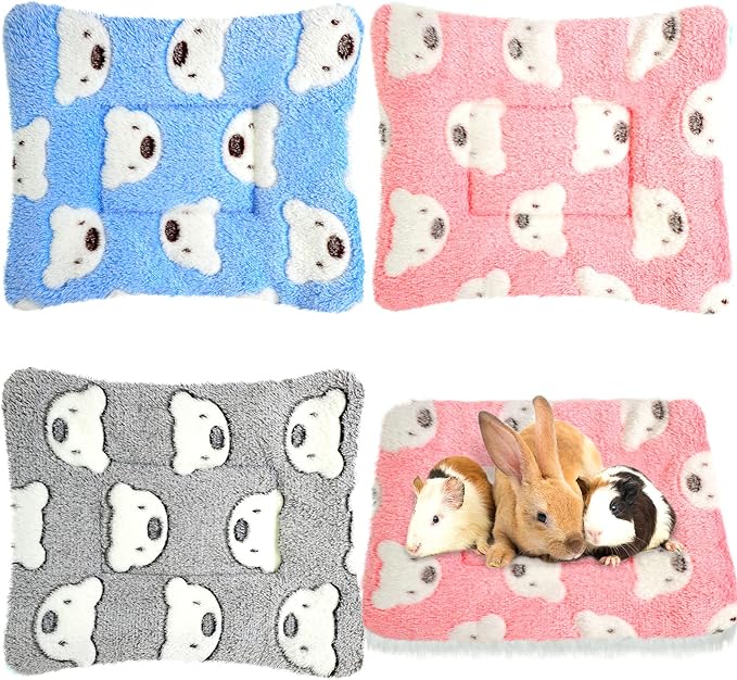 Jetec 3 Pcs Guinea Pig Beds, Fleece Small Animal Mats, Bear, Light Pink | 10 x 11 in Soft Double Sided Fleece Pad for Rabbit, Hamster, Chinchilla, Rat, Warm Hideout, Cozy Small Animal Cage Bed