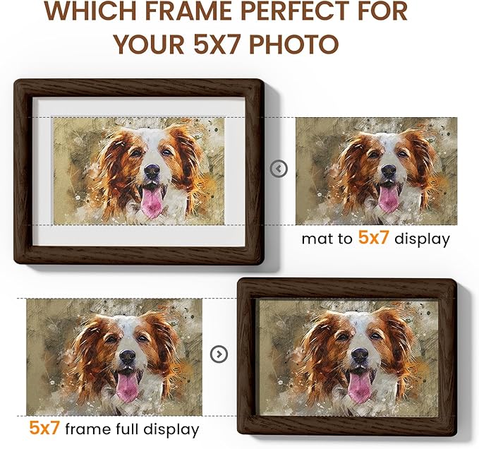 5x7 Picture Frame Natural Oak Wood From California-USA Walnut Color Finished with Real Tempered Glass, Handcrafted 5 x 7 Photo Frame Matted to 4x6 Wedding,Family,Graduation Picture on Table & Wall