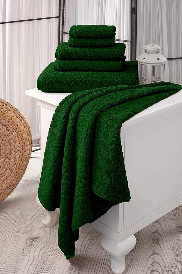 BAGNO MILANO Turkish Bath Towels, Soft Plush Jacquard Luxury Bath Towels, Quick Dry Towel Set (Royal Green, 3 pcs Towel Set)