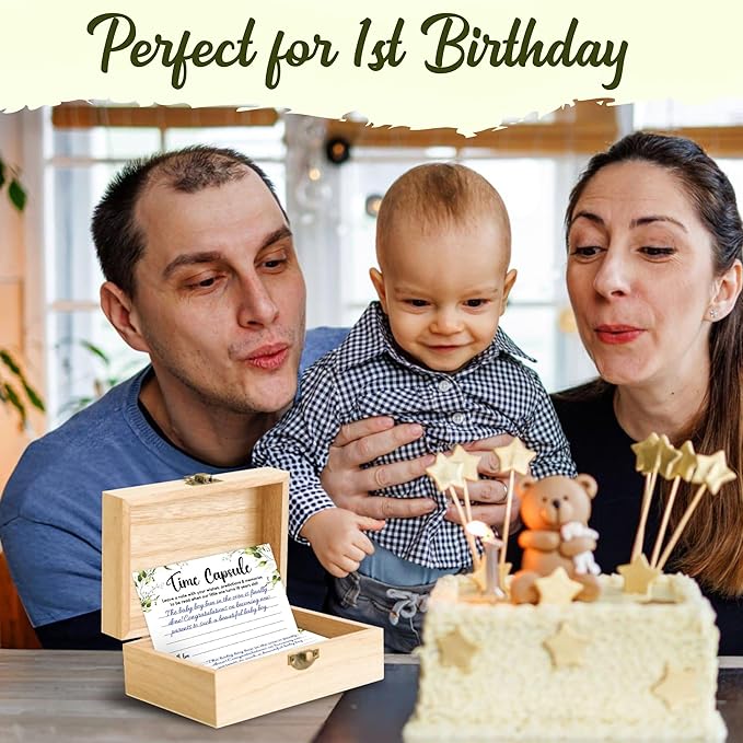 Baby Time Capsule Box 1st Birthday Party Activities - 50 Pcs Advice And Wishes For Time Capsule Cards, First Birthday Guest Book Baby Shower Games Ideas