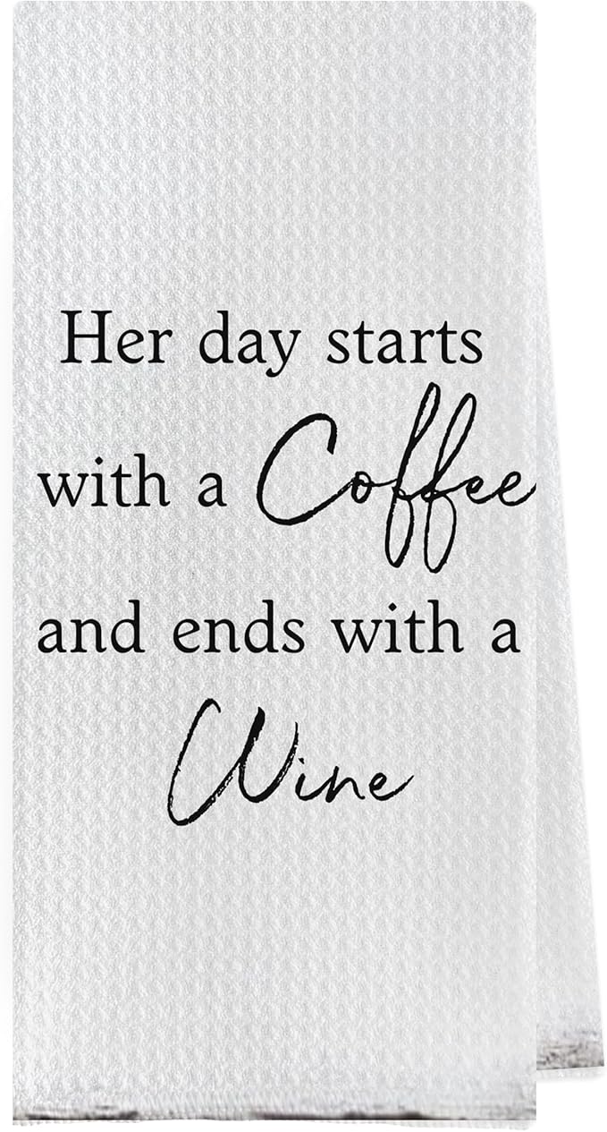 Coffee Wine Dish Towels - Coffee Gifts Waffle Weave Kitchen Towels, Wine Gifts Decorative Hand Towels, Coffee Wine Lover Gifts Tea Towel (16×24 Inches)