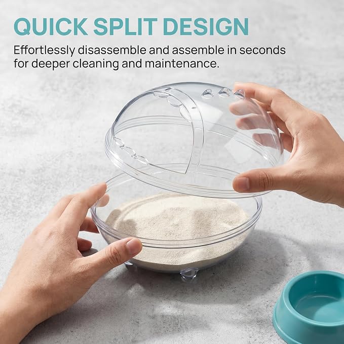 Clear Hamster Sand Bath, Dinosaur Sandbox Hideout with Scoop (M) | Anti-Scatter Sandbox, For Dwarf Hamsters Gerbils Mice, Hideout & Sand Bath Container