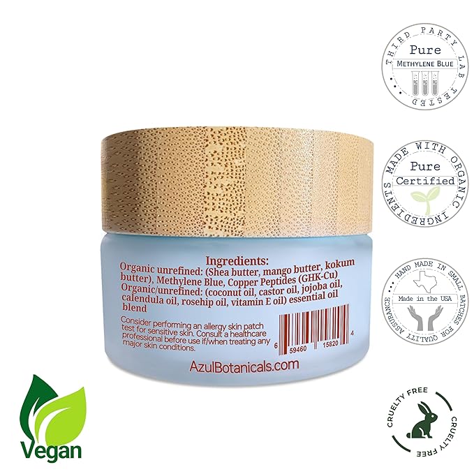 Vegan Copper Peptide (GHK-Cu) & Methylene Blue Infused Whipped Shea Butter Balm, Anti-Aging, Fine lines, Wrinkles, Eczema, Acne, Moisturizer All skin types Organic Ingredients 1.7oz