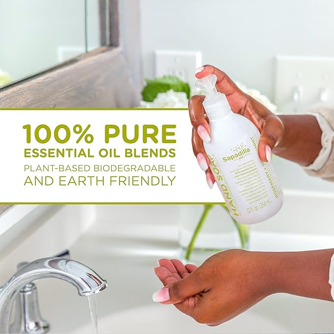 Sapadilla Liquid Hand Soap - Rosemary + Peppermint - Made with 100% Pure Essential Oil Blends, Cleansing & Moisturizing, Aromatic & Fragrant Hand Soap, Plant Based, Biodegradable, 12 Ounce (Pack of 1)