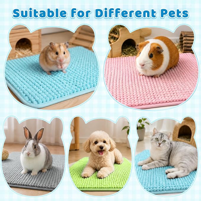 Guinea Pig Cage Liner, 8 Pcs, 16x12 Inch, 4 Colors | Washable & Reusable, Fleece Bedding Pee Pads, High Absorbent, Non-Slip, For Rabbit Bunny Hamster Chinchilla
