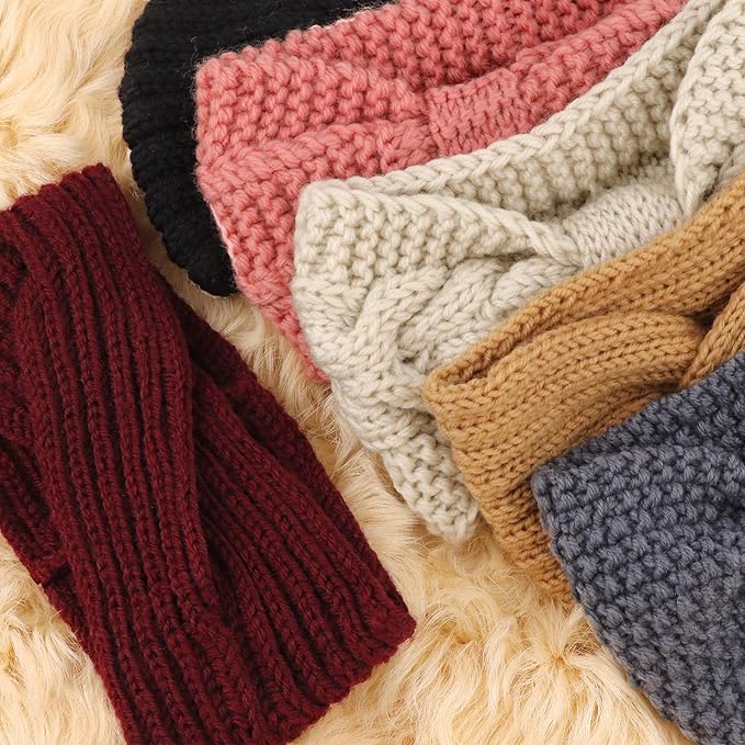 DRESHOW Winter Knit Chunky Headbands for Women Crochet Turban Knitted Ear Warmer Fashion Head Wrap 6 Pack