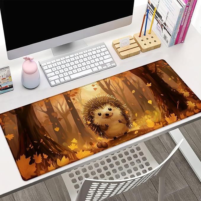 Autumn Forest Hedgehog Gaming Mouse Pad Gifts 31.5" x 11.8", Non-Slip Rubber Base MousePads for Computers Laptop School Office Home Accessories Decor, Mouse Pad, Keyboard Desk Mat