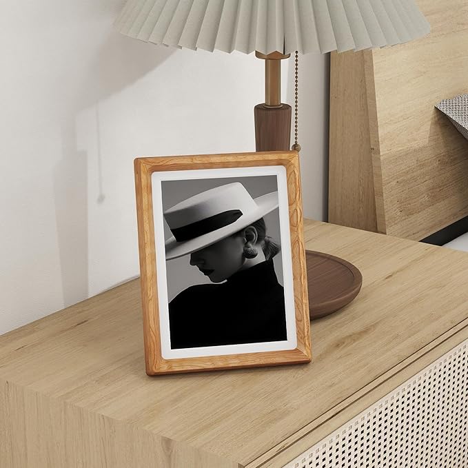 6x8 Picture Frame USA-Sourced Natural Cherry Wood Solid Original Wood Photo Frame Rounded Corner with Mat to 5x7 Picture Display with Real Glass Family Picture, Wedding Picture, Photo, Certificate