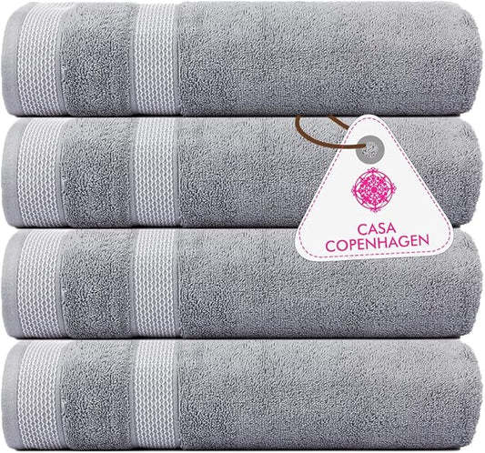 CASA COPENHAGEN Solitaire Towels, 4 Pieces Bath Towel Set- Grey Violet, 600 GSM Designed in Denmark Made of Soft Egyptian Cotton for Bathroom, Kitchen & Shower