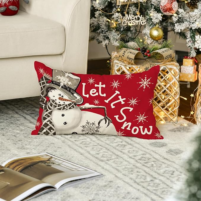 AVOIN colorlife Christmas Let It Snow Winter Red Throw Pillow Cover, 12 x 20 Inch Winter Holiday Cushion Case Decoration for Sofa Couch