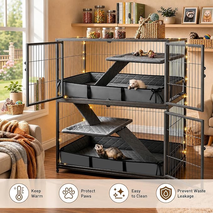 Ferret Cage Liner, Ferret Cage Accessories Suitable for Small Animals Rats, Chinchillas, Hedgehogs & Ferrets Non-Slip, Washable, Waterproof Fits Double-Unit Small Animal Cages