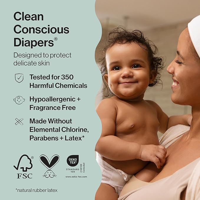 The Honest Company Clean Conscious Diapers for Sensitive Skin, Up to 100% Leakproof Hypoallergenic Fragrance-Free Baby Diapers, Gender Neutral Prints, Super Club Box, Size 5 (27+ lbs), 84 Count