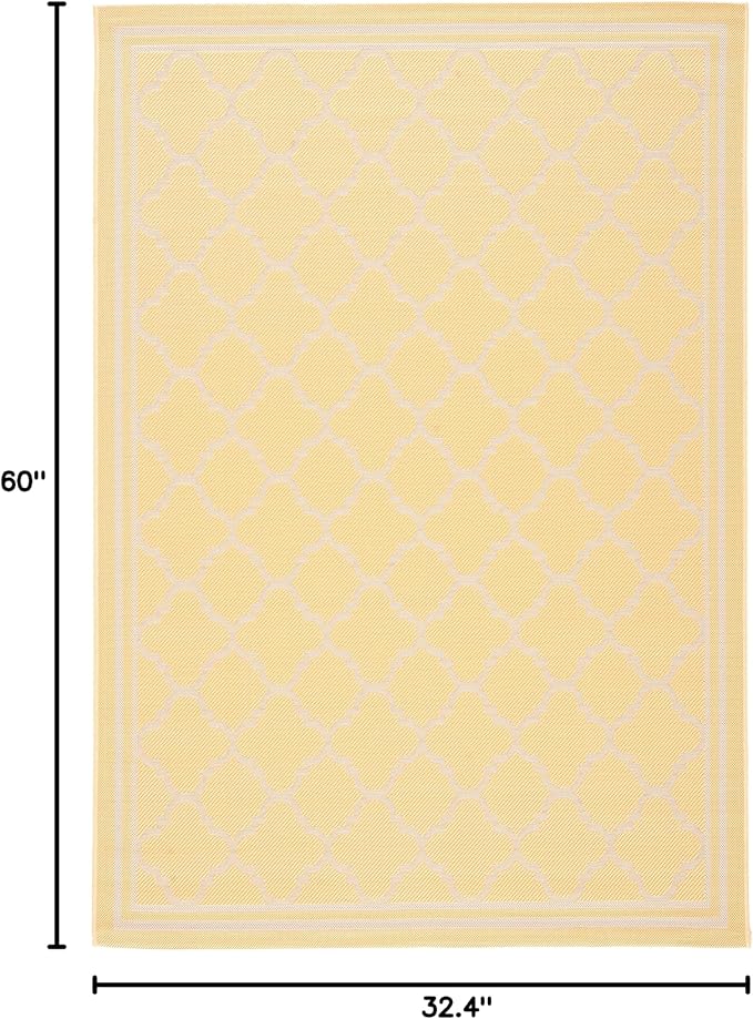 SAFAVIEH Courtyard Collection 2'7" x 5' Gold/Beige CY6918 Trellis Indoor/ Outside Waterproof Easy cleansingPatio Backyard Mudroom Area Mat
