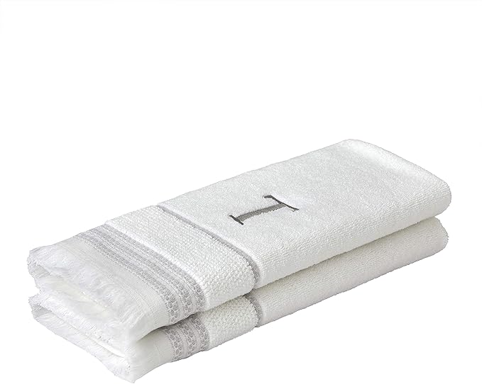 SKL Home Casual Monogram Hand Towel (2-Pack), T, 16x26, White