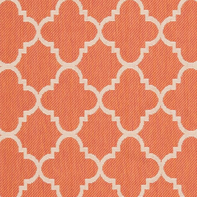 SAFAVIEH Washable Rug Outdoor Courtyard Collection - 4' x 5'7", Terracotta & Bone, Non-Shedding & Easy Cleaning, Ideal for Patio, Backyard, Mudroom (CY6918-241)