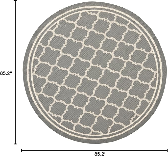 SAFAVIEH Washable Rug Outdoor Courtyard Collection - 7'10" Round, Anthracite & Beige, Non-Shedding & Easy Cleaning, Ideal for Patio, Backyard, Mudroom (CY6918-246)