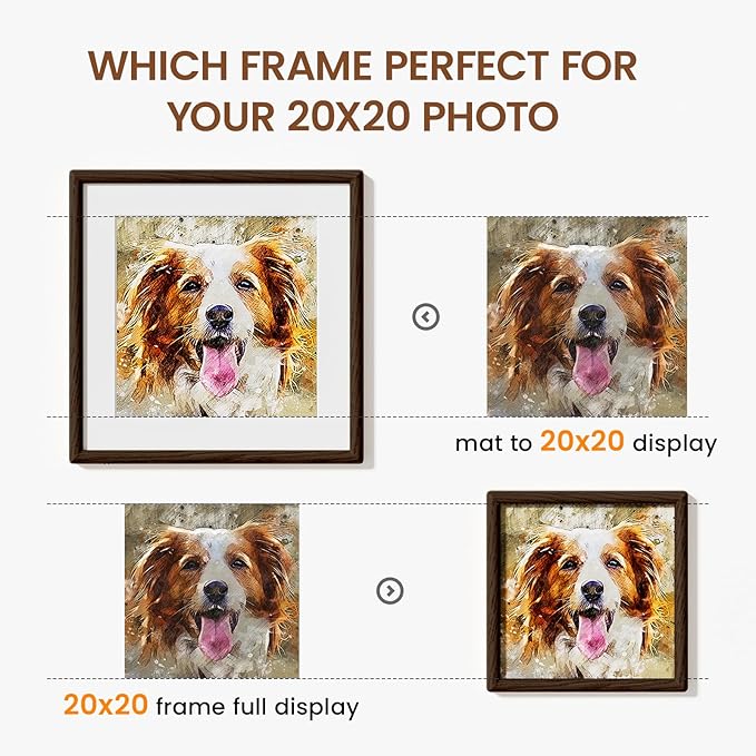20x20 Picture Frame Natural Oak Wood From California-USA Walnut Color Finished Handcrafted 20 x 20 Poster Frame Matted to 16x16 Photo with Real Tempered Glass,for Photo,Certificate,Degree,Graduation