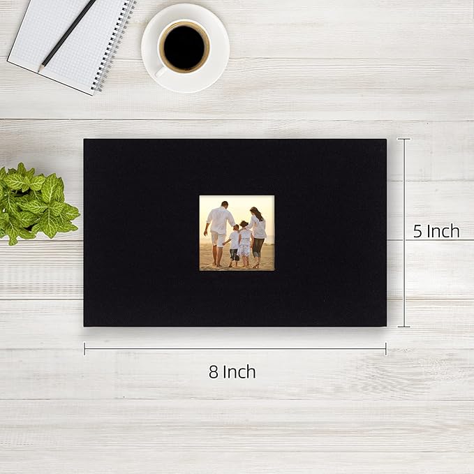 potricher Small Photo Album 4x6 100 Photos Linen Cover Picture Photo Book for Family Wedding Anniversary Baby Vacation (Black,100 Pockets)