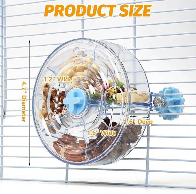 VCEPJH Rat Foraging Toy Interactive Slow Feeder with Transparent Rotating Treat Dispenser Wheel for Enrichment Activities Pet Rat Cage Accessories Ideal for Syrian Hamster Gerbil Mice (Blue)
