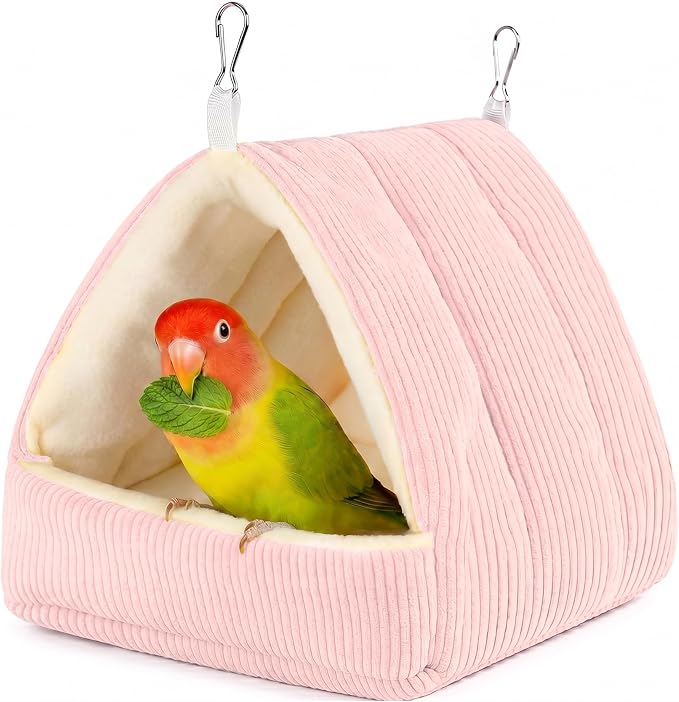 Small Winter Warm Plush Bird Nest Bed for Cage (Medium, Pink) | Soft Hanging Bird Hammock Hideaway Hut for Budgies,Cockatiels,Parakeets,Small Medium Birds and Guinea Pig,Washable Bird Bed