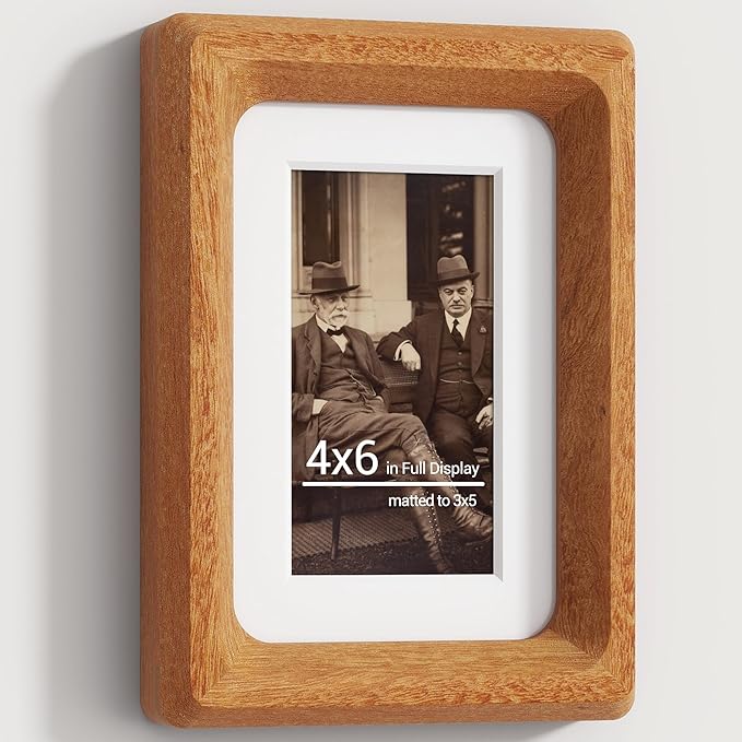 Heimlove 4x6 Picture Frames Natural Teak,Original Wood Hand Make Crafted Photo Frame with Mat to 3 x 5 Graduation Picture Display,Family Picture,Wedding Picture Tabletop & Wall Decoration