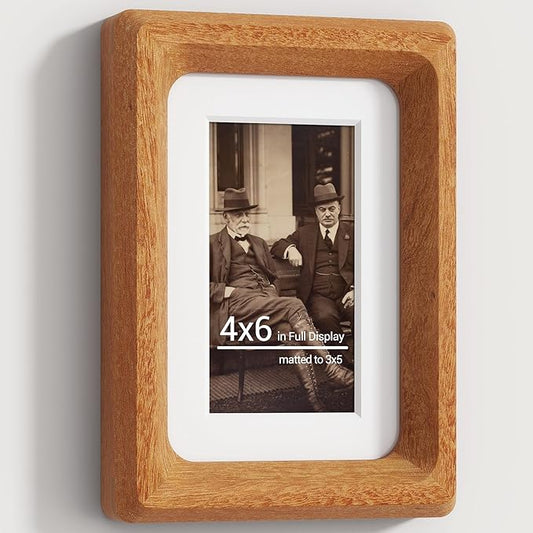Heimlove 4x6 Picture Frames Natural Teak,Original Wood Hand Make Crafted Photo Frame with Mat to 3 x 5 Graduation Picture Display,Family Picture,Wedding Picture Tabletop & Wall Decoration