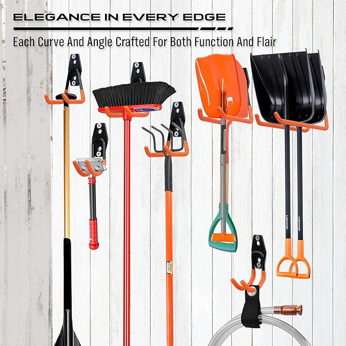 Garage Tool Storage Wall Hook Assortment Set: 15PCS Heavy Duty Large Hanger Garden Tool Organizer Ladder Bike Rack Yard Tool Holder Shed Shovel Metal Screw Organization Bicycle Steel Bracket, Orange