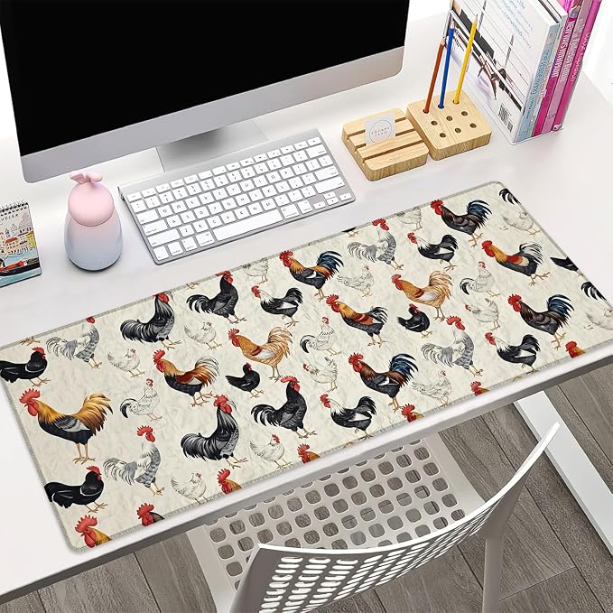Cute Farm Chickens Gaming Mouse Pad Gifts 31.5" x 11.8", Non-Slip Rubber Base MousePads for Computers Laptop School Office Home Accessories Decor, Mouse Pad, Keyboard Desk Mat