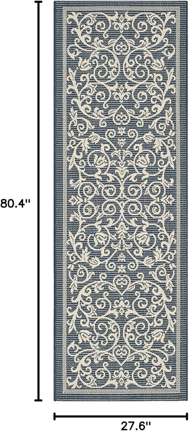 SAFAVIEH Washable Rug Outdoor Courtyard Collection - 2'3" x 6'7" Runner, Navy & Beige, Non-Shedding & Easy Cleaning, Ideal for Patio, Entryway, Mudroom, Hallway, Kitchen (CY2098-268)