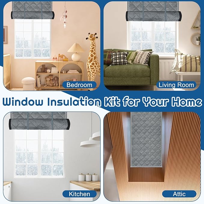 Window Insulation kit, 3-Layer Cotton Thermal Insulated Window Cover 47 Inch x 63 Inch Oxford Winter Window Covering Velcro Insulation Curtain for Cold Weather to Keep Warm (37inch X 80inch)