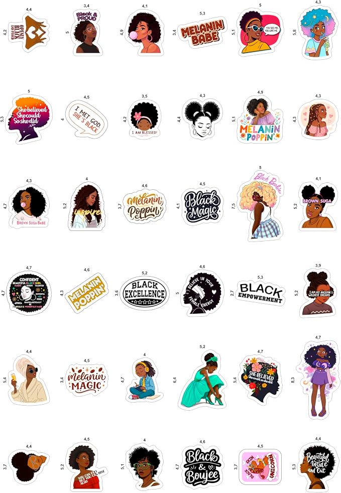100Pcs Black Girl Stickers for Planner, for Water Bottle, for Adults - Black Girl Gifts for Women, Favors & Decorations - African American Stickers and Decals - Gifts for Women & Men