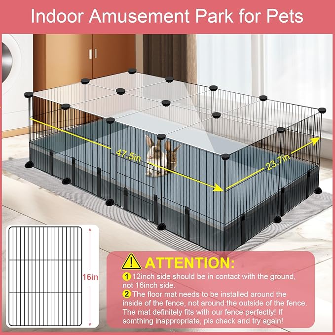 VISCOO 20 Panels Small Animal Playpen, 48" x 24" x 16" Rabbit Cage | Guinea Pigs Cages with Waterproof Mat, C&C Cage for Guinea Pigs,Bunny/Puppy/Pen Indoor Outdoor Portable Metal Fence