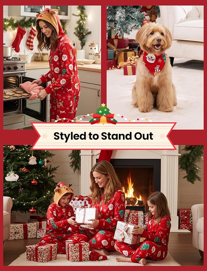 PATPAT Matching Family Christmas Onesie Pajamas – Holiday Hooded Jumpsuit Sleepwear PJs Couples Xmas Loungewear with Socks