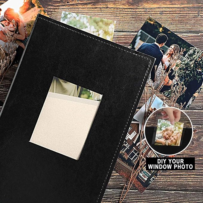 Ywlake Photo Album 4x6 300 Pockets, Leather Photo Albums Holds 300 Horizontal Only Pictures Black