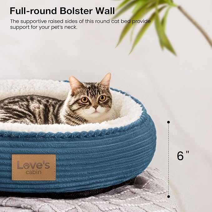 Love's cabin Round Donut Cat and Dog Cushion Bed, 20in Pet Bed for Cats or Small Dogs, Anti-Slip & Water-Resistant Bottom, Super Soft Durable Fabric Pet beds, Washable Luxury Bed Dusty Blue