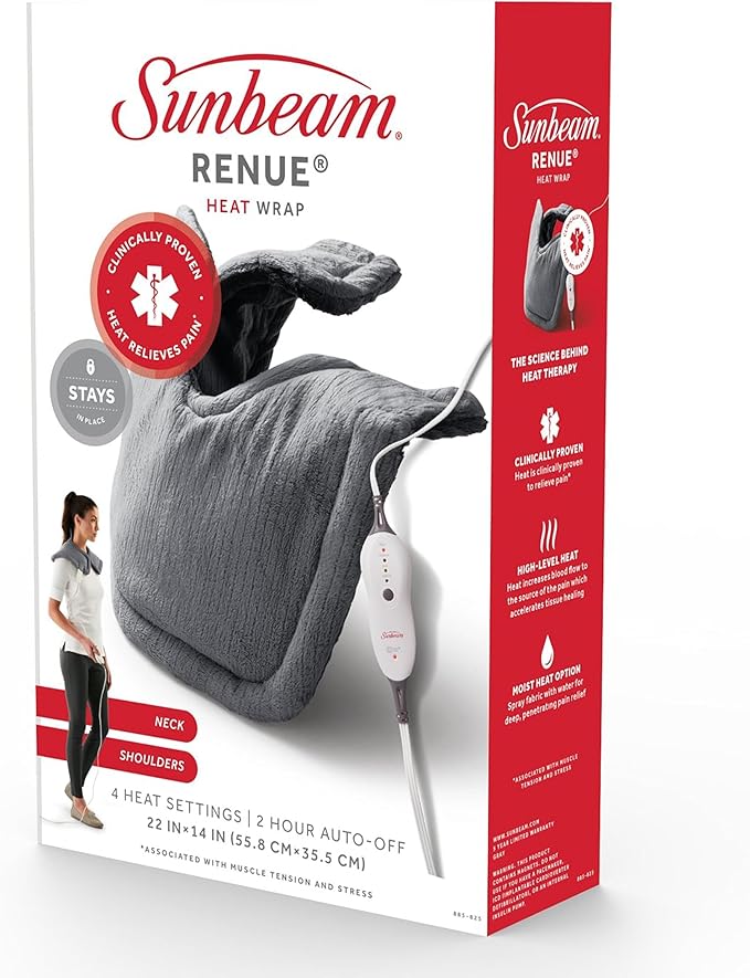 Sunbeam Heating Pad for Neck and Shoulder Pain Relief with Auto Shut Off and Moist Heating Option 22 x 14 Grey