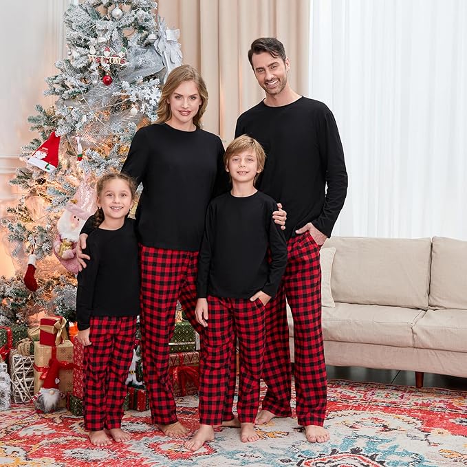 Christmas Family Pajamas Set Matching Holiday Plaid Sleepwear Set Reindeer/Tree Print Loungewear for Xmas Eve