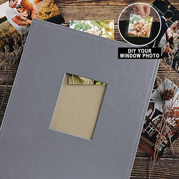 Ywlake Photo Album 4x6 400 Pockets, Leather Photo Albums Holds 400 Vertical Pictures Only Grey