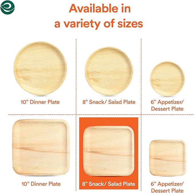 ECO SOUL Compostable 8 Inch Palm Leaf Square Plates (400 Count) Like Bamboo Plates | Biodegradable | Eco-Friendly, Microwave & Oven Safe