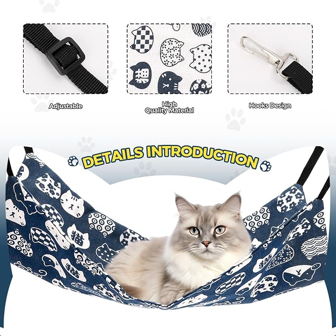 Admaison Cat Hammock for Cage Hanging Reversible 2Pack,Pet Hammock Bed Adjustable,Soft Sleeping Hammock for Cats,Ferret,Puppy,Rabbits,Small Animals (M, CAT)